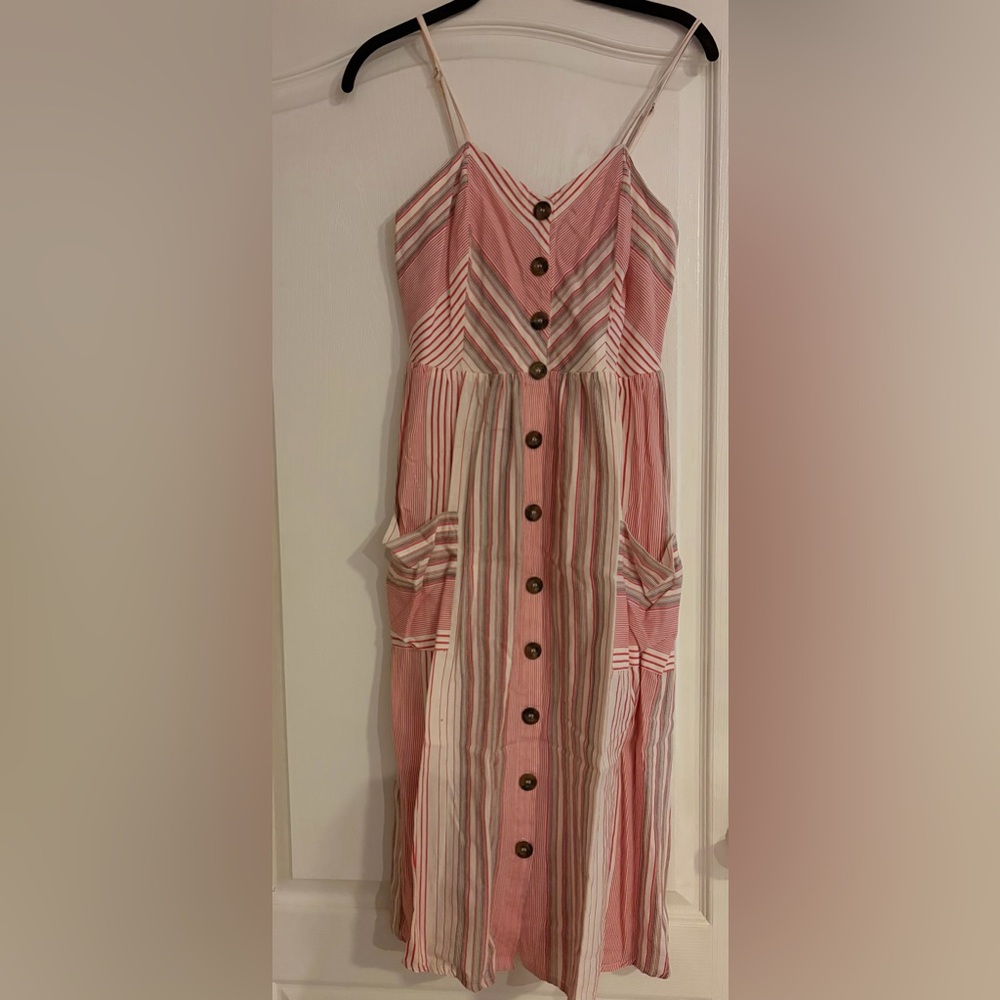 Japna Red and White Striped Midi Dress